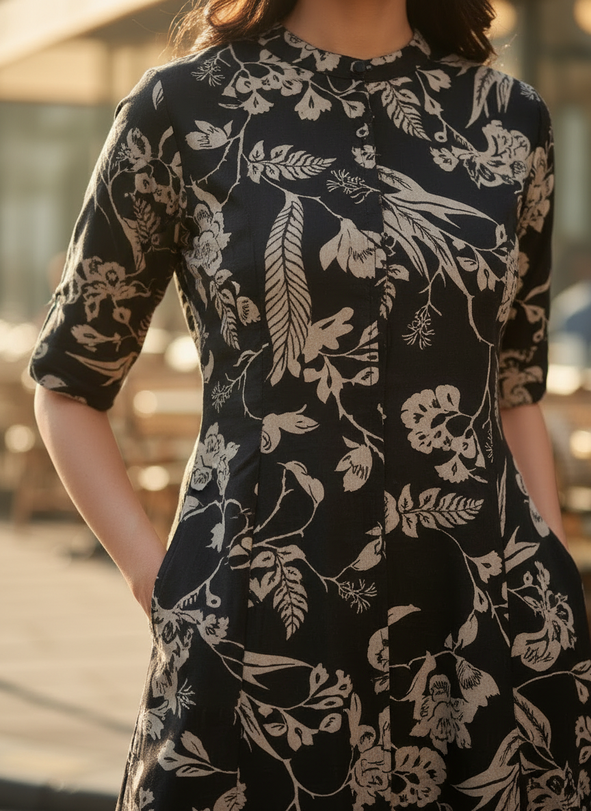 Charcoal Blossom Kurti