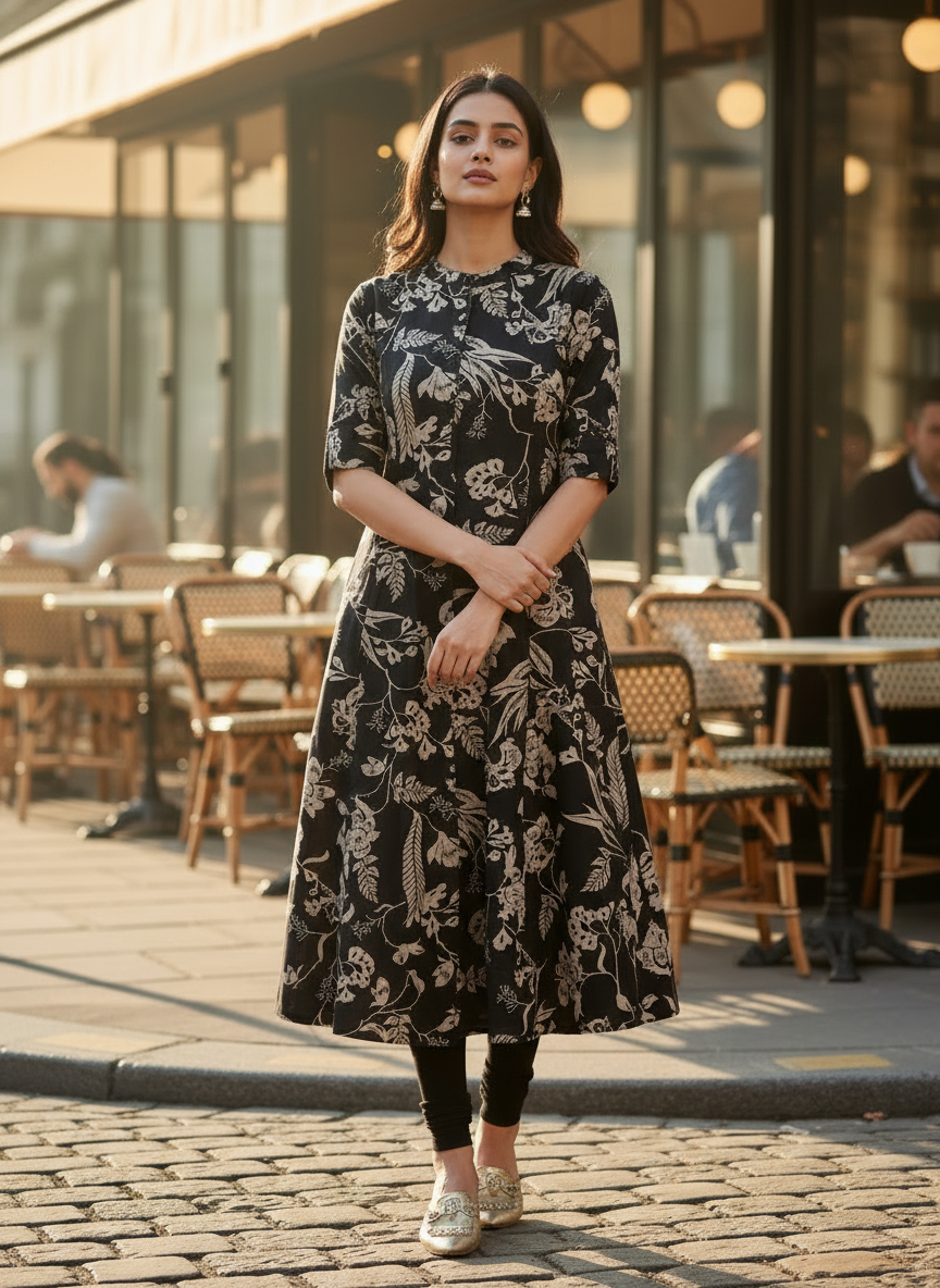 Charcoal Blossom Kurti