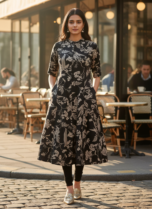 Charcoal Blossom Kurti