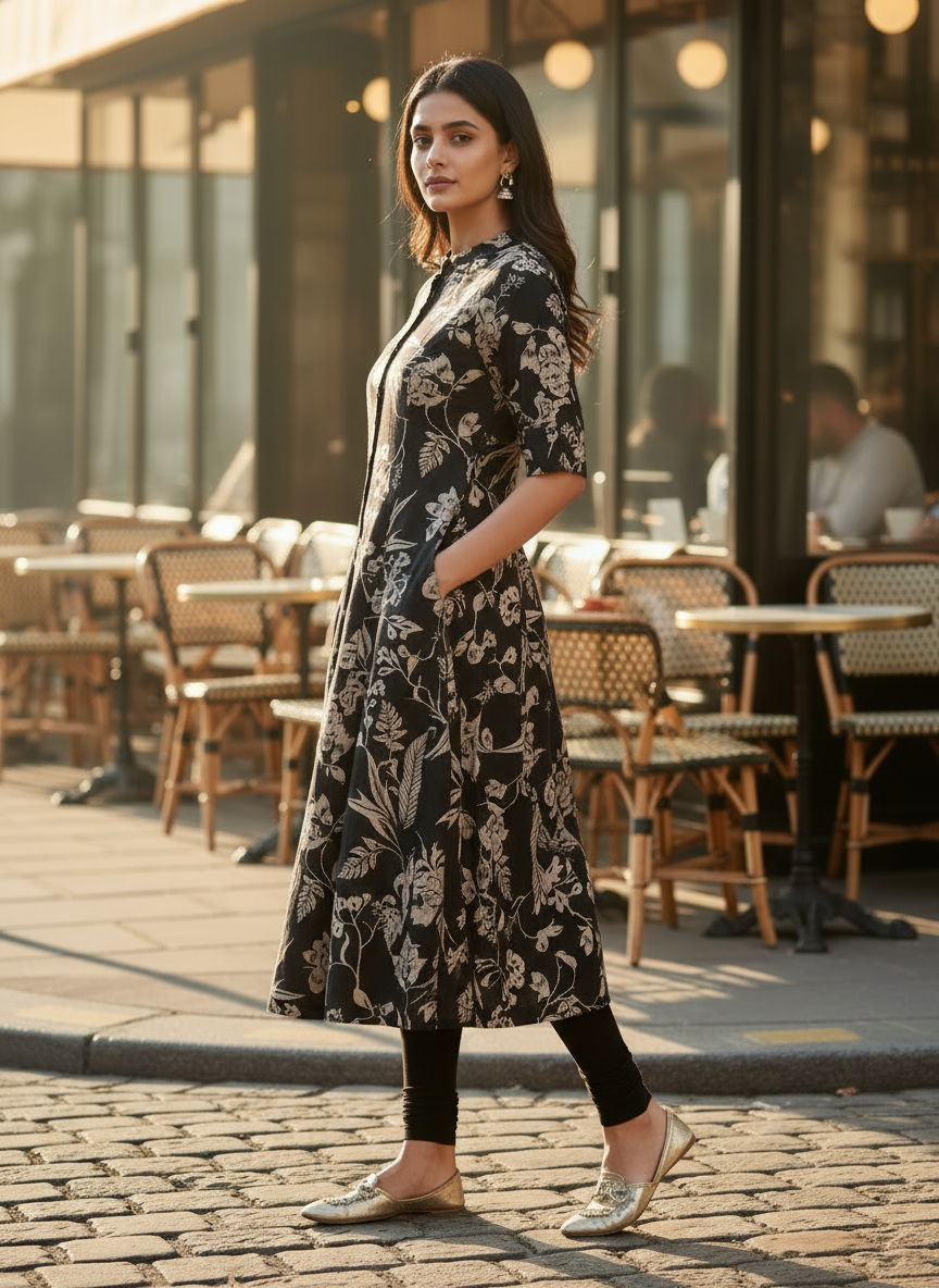 Charcoal Blossom Kurti